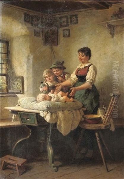 Admiring The Newborn Oil Painting by Wilhelm Roegge the Younger