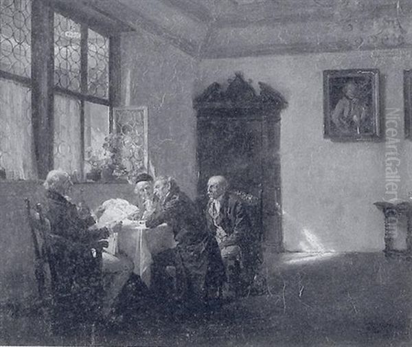 Mannerrunde In Niederlandischer Stube Oil Painting by Wilhelm Roegge the Younger