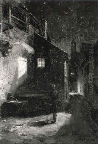 Mondscheinnacht In Einer Alten Stadt Oil Painting by Wilhelm Roegge the Younger