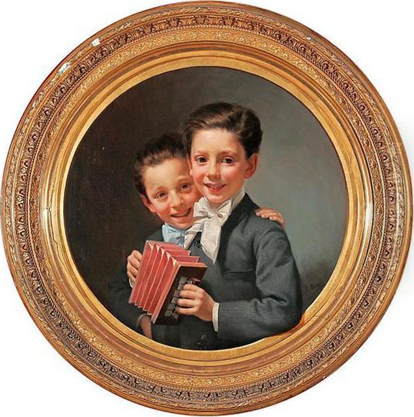 Una Pareja De Ninos Oil Painting by Pere Borrell del Caso