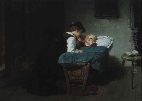 Mutter And Der Wiege Oil Painting by Wilhelm Roegge the Younger