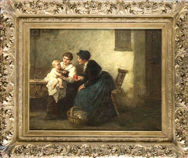 Rosmutter Uberreicht Ihrem Enkel Einen Apfel Oil Painting by Wilhelm Roegge