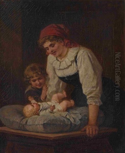 Mutter Mit Ihren Beiden Kindern Oil Painting by Wilhelm Roegge