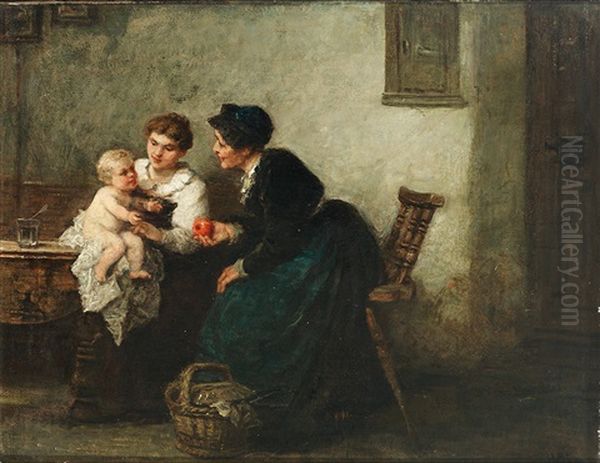 Familiengluck. Mutter Mit Kind Und Grosmutter In Der Stube Oil Painting by Wilhelm Roegge