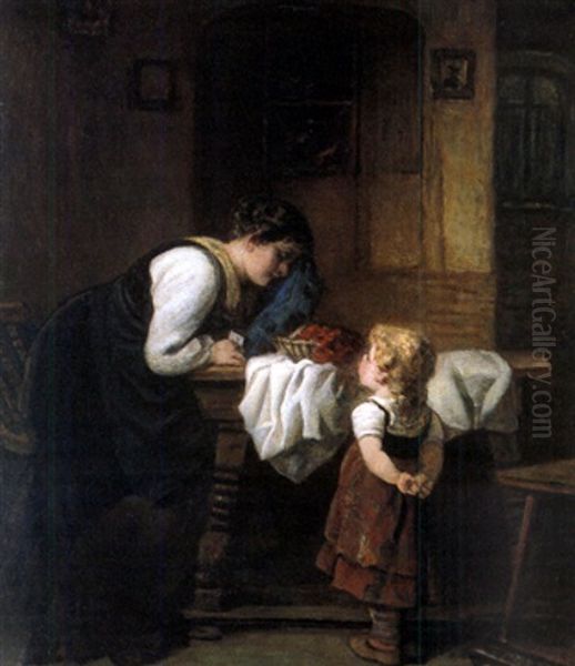 Mutter Und Kind In Der Stube Oil Painting by Wilhelm Roegge