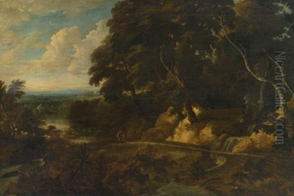 An Extensive Landscape With Figures Along A Path Oil Painting by Roelant Roghman