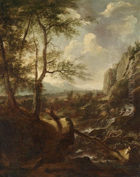 Gebirgslandschaft Mit Einem Wasserfall Oil Painting by Roelant Roghman