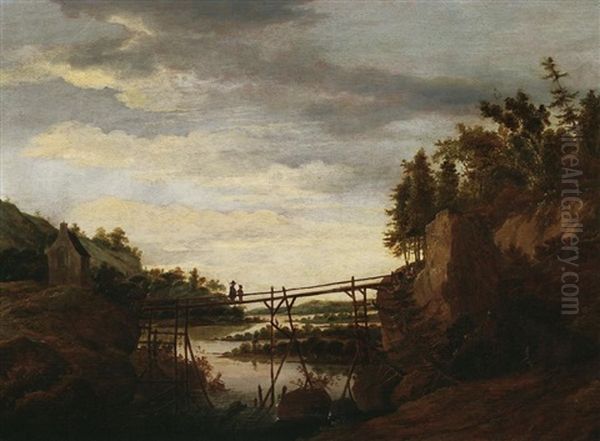 Fluslandschaft Mit Holzbrucke Und Figurenstaffage Oil Painting by Roelant Roghman