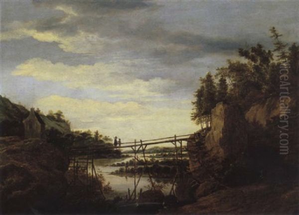 Flusslandschaft Mit Einem Steg Oil Painting by Roelant Roghman