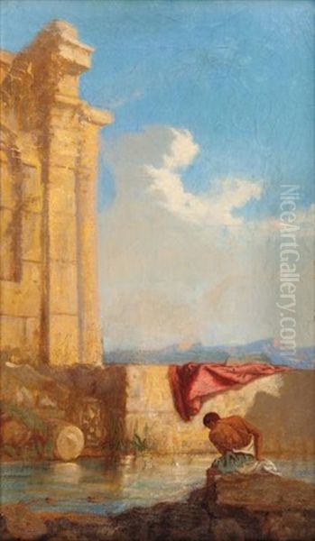 Homme Devant Des Ruines Oil Painting by Camille Rogier