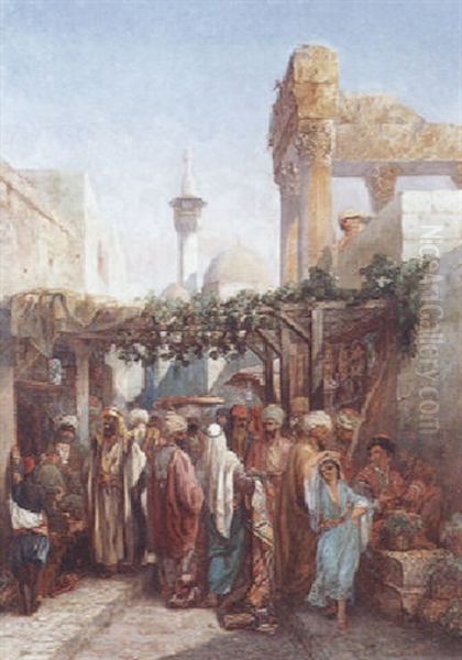 Promeneurs Aux Abords De La Colonnade De Bacchus A Latakieh Oil Painting by Camille Rogier