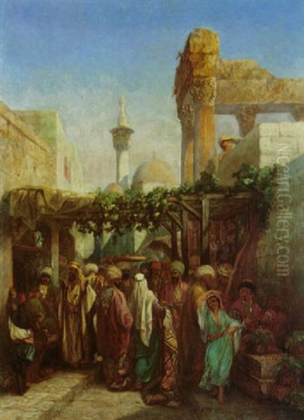 La Colonnade De Bacchus A Latakieh, Syrie Oil Painting by Camille Rogier