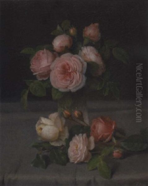 Roses In A Vase Oil Painting by Carl Rohde