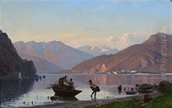 View From Lake Como Oil Painting by Frederik Niels Martin Rohde