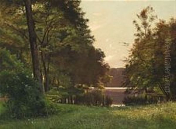 A Forest Lake Oil Painting by Frederik Niels Martin Rohde