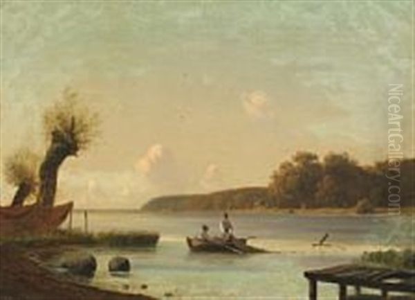 Fishermen In A Boat Oil Painting by Frederik Niels Martin Rohde