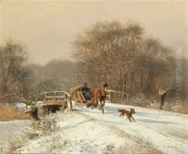 Sledge Running Oil Painting by Frederik Niels Martin Rohde