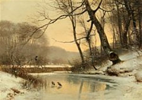 Winter Scenery At Twilight Oil Painting by Frederik Niels Martin Rohde