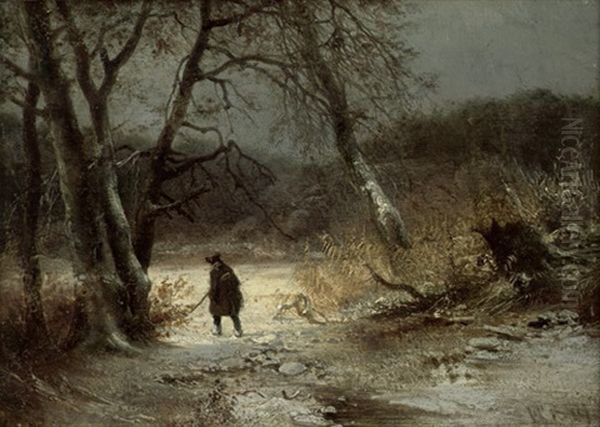 Einsamer Spazierganger In Winterlandschaft Oil Painting by Frederik Niels Martin Rohde