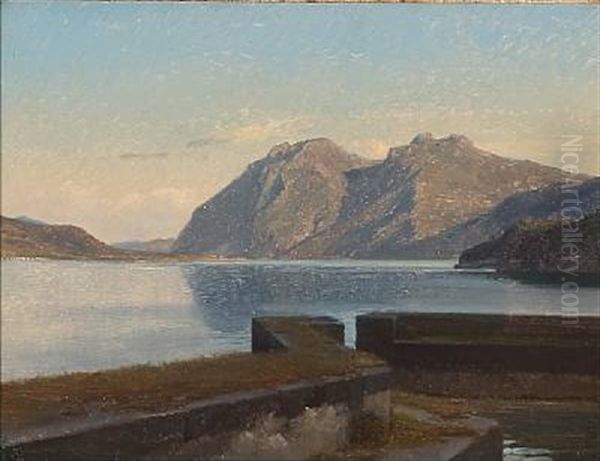 View From The Lake Garda Oil Painting by Frederik Niels Martin Rohde