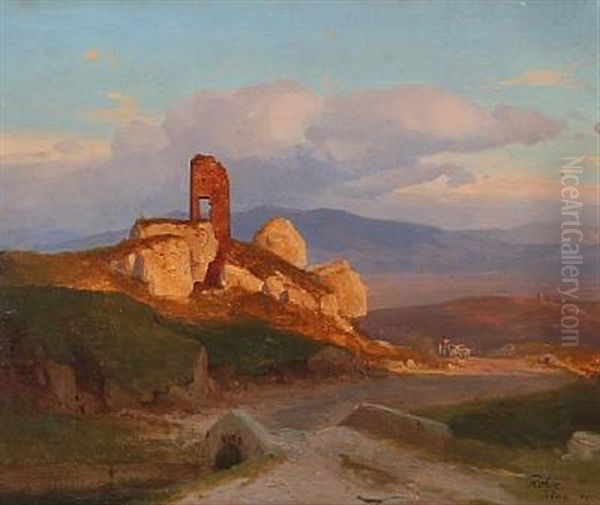 Italian Landscape With Ruins Oil Painting by Frederik Niels Martin Rohde