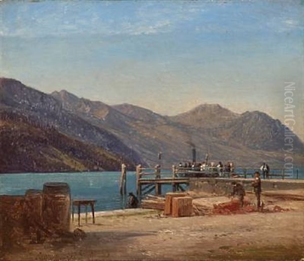 A At Minor Harbour In Switzerland Oil Painting by Frederik Niels Martin Rohde