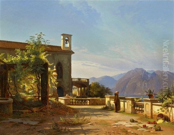 Auf Der Terrasse Eines Alten Italienischen Klosters Oil Painting by Frederik Niels Martin Rohde