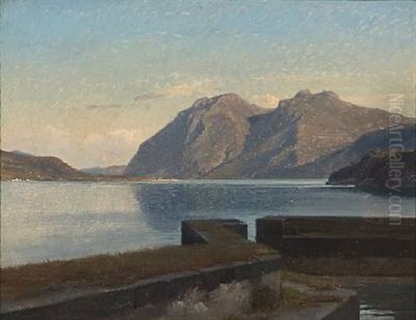 View From The Lake Garda Oil Painting by Frederik Niels Martin Rohde