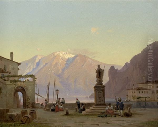 Kleines Fischerdorf Am Lago Di Como Im Abendrot Oil Painting by Frederik Niels Martin Rohde