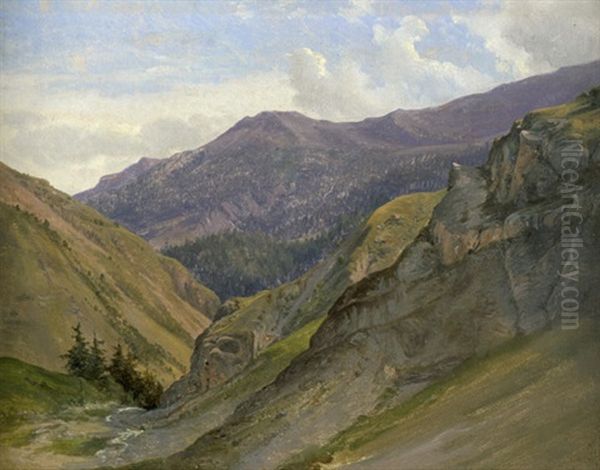 Alpenlandschaft Im Tiroler Etschtal Oil Painting by Frederik Niels Martin Rohde