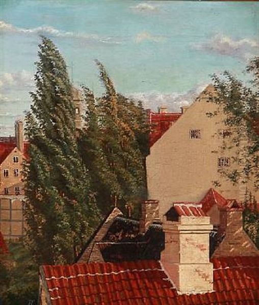 View Over The Rooftops Of Copenhagen Oil Painting by Frederik Niels Martin Rohde