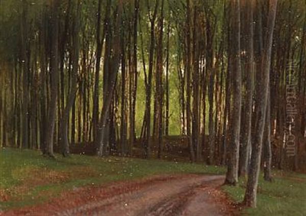 Forest Road Oil Painting by Frederik Niels Martin Rohde