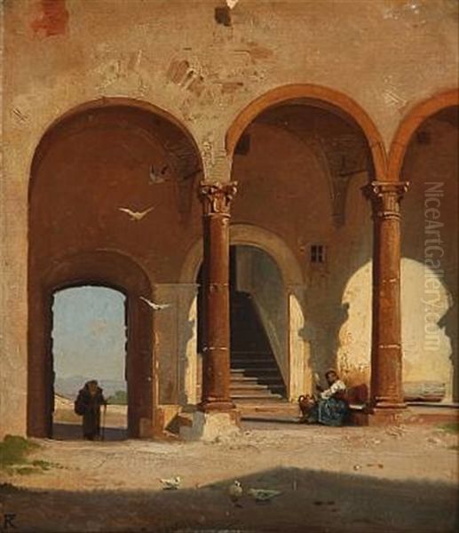 A Monastery Near Lake Garda Oil Painting by Frederik Niels Martin Rohde