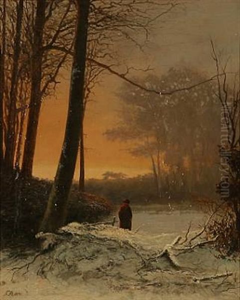 Winter Forest Landscape Oil Painting by Frederik Niels Martin Rohde