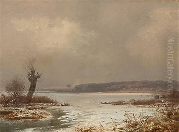 Coastal Scene Covered In Snow Oil Painting by Frederik Niels Martin Rohde