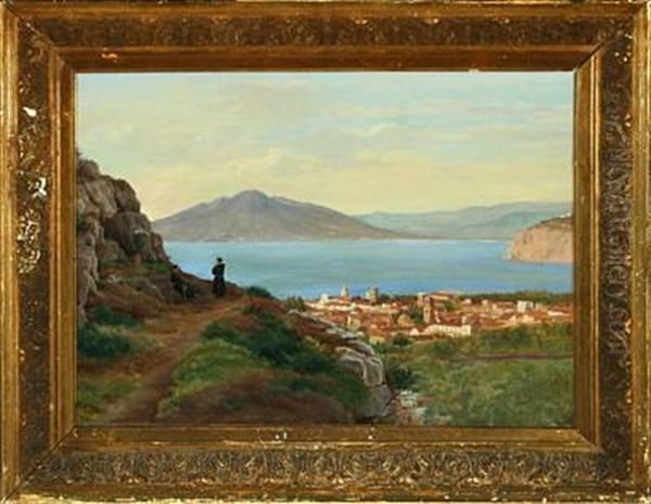 Monks At A Mountain Lake Oil Painting by Frederik Niels Martin Rohde