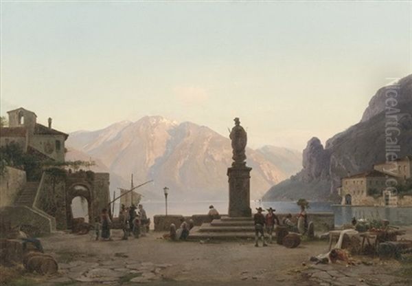 Torvepladsen I Riva Ved Lago Di Garda Oil Painting by Frederik Niels Martin Rohde