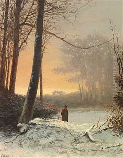 Vinterlandskab Oil Painting by Frederik Niels Martin Rohde