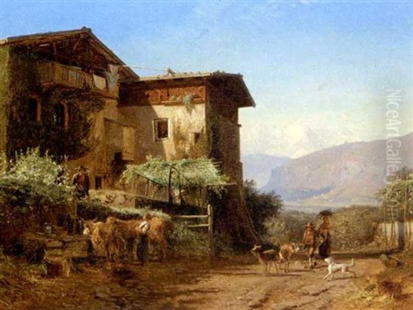 Parti Fra En Italiensk Landsby Oil Painting by Frederik Niels Martin Rohde