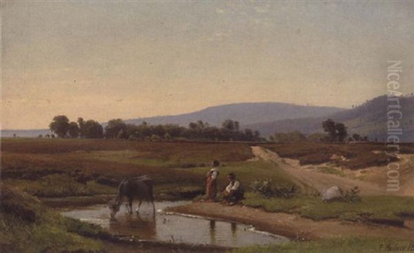 Itlaiensk Landskab Med Ko, Der Vandes Oil Painting by Frederik Niels Martin Rohde