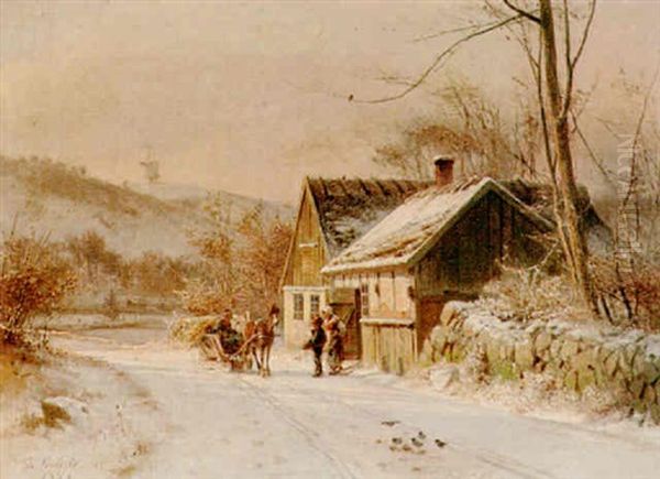 A Winter Landscape Oil Painting by Frederik Niels Martin Rohde