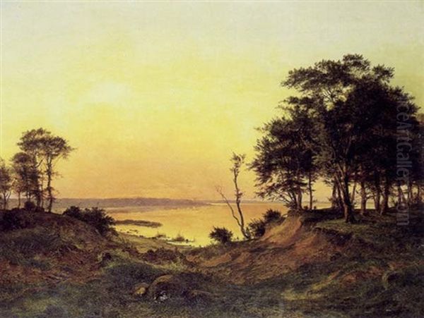 Fjordparti Ved Solnedgangstide Oil Painting by Frederik Niels Martin Rohde