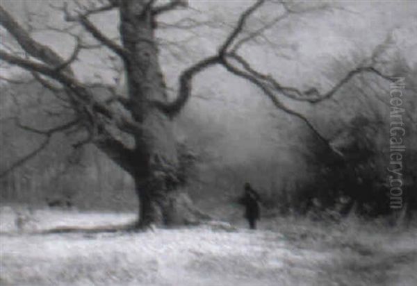 A Hunter In The Snow Oil Painting by Frederik Niels Martin Rohde