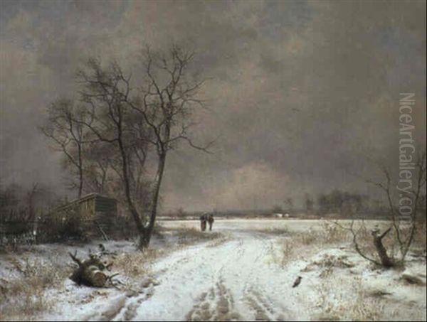 Vandrande Pa Vinterv,g Oil Painting by Frederik Niels Martin Rohde