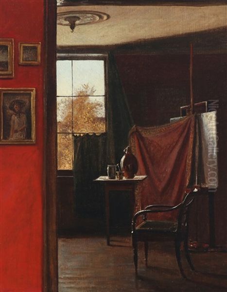 Interior From The Artist's Atelier Oil Painting by Johan Rohde