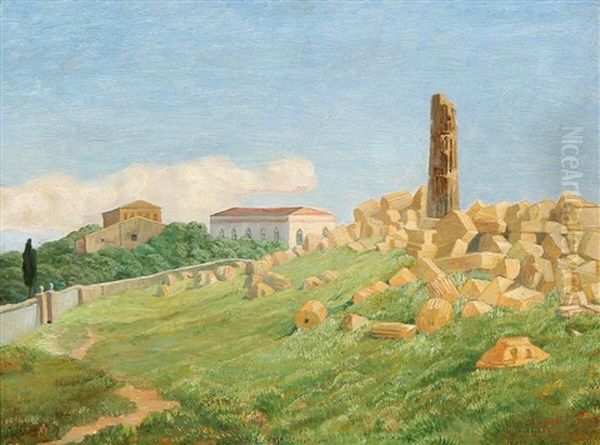 View Of The Ruins Of The Tempel Of Zeus, Girgenti, Sicily by Johan Rohde