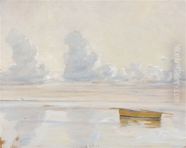 Beach Scenery With A Rowing Boat And Cloud Formations by Johan Rohde