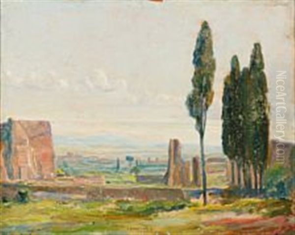 View From The Roman Campagne Oil Painting by Johan Rohde