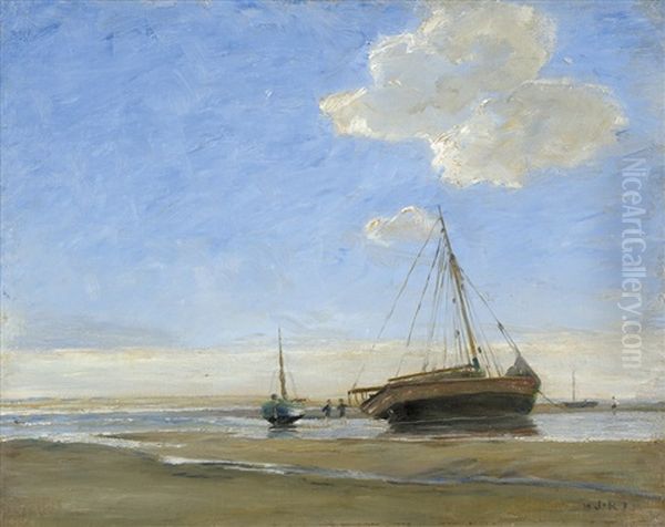 Segelboot Am Strand Von Fano Im Sommer Oil Painting by Johan Rohde