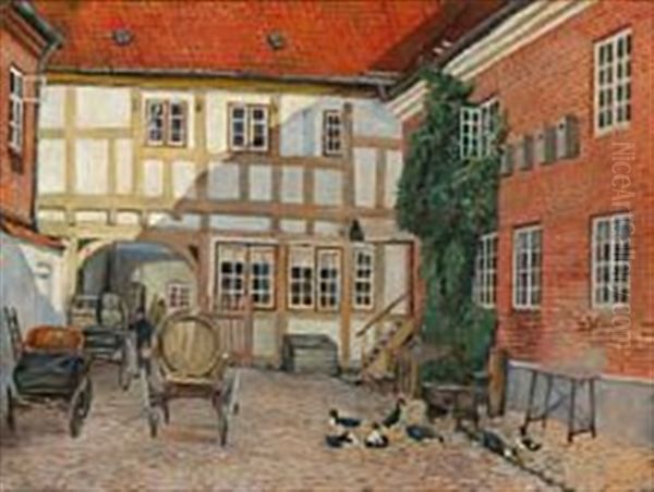 View From A Court Yard In Randers, Denmark Oil Painting by Johan Rohde